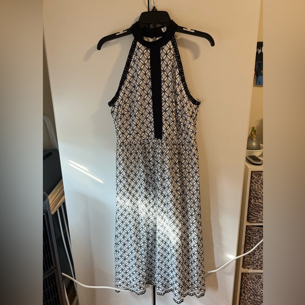Anthropologie Black and White Halter Midi Dress